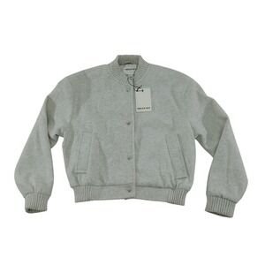 Industry Republic Clothing Womens Bomber Jacket Oatmeal Grey Snap Front Size XS